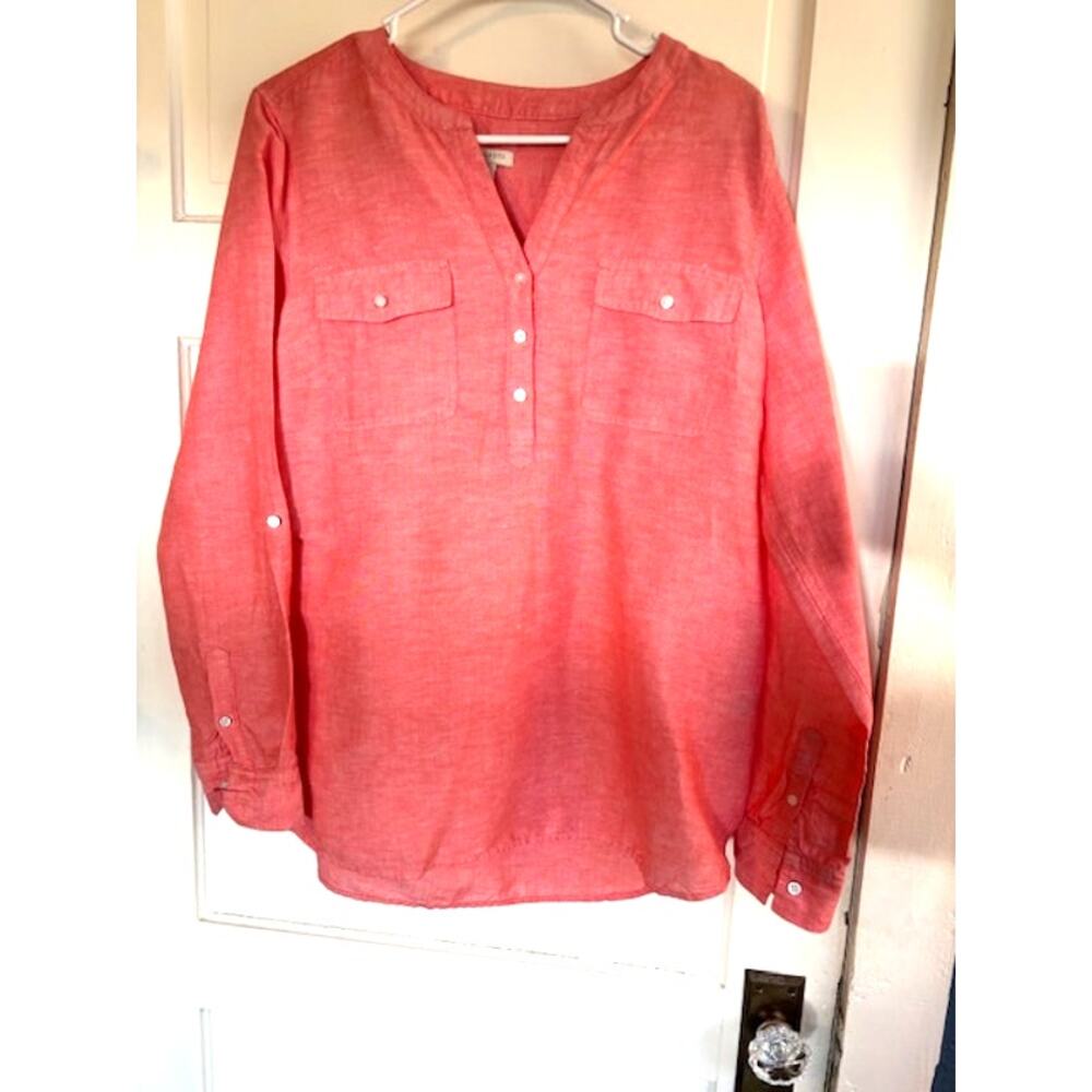 Talbots Size Large Women's Linen/Cotton Blend Peach Tunic‎ Blouse